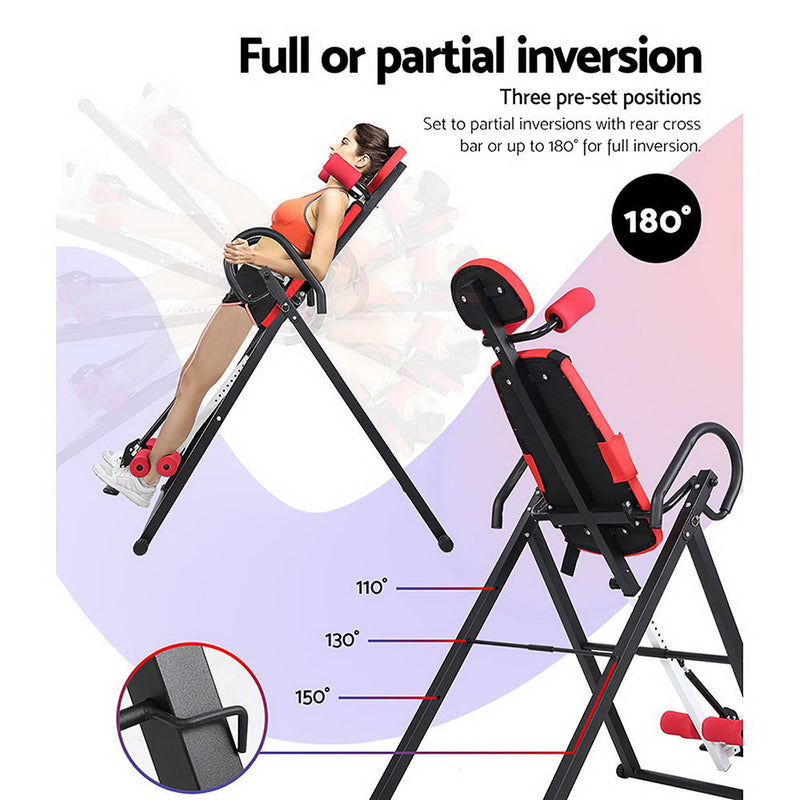 Danoz Fitness - Everfit Inversion Table Gravity Exercise Inverter Back Stretcher Home Gym Red - Includes Delivery