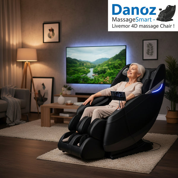 livemor massage chair, showing with an older woman using it