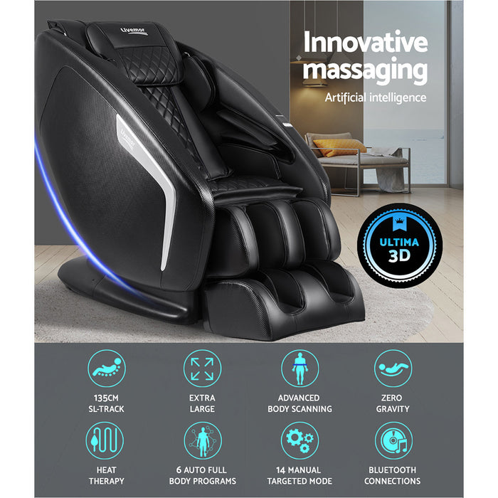 Ultimate relaxation with Danoz Direct's Livemor 3D Massage Chair. Electric recliner massager, featuring innovative Delmue technology