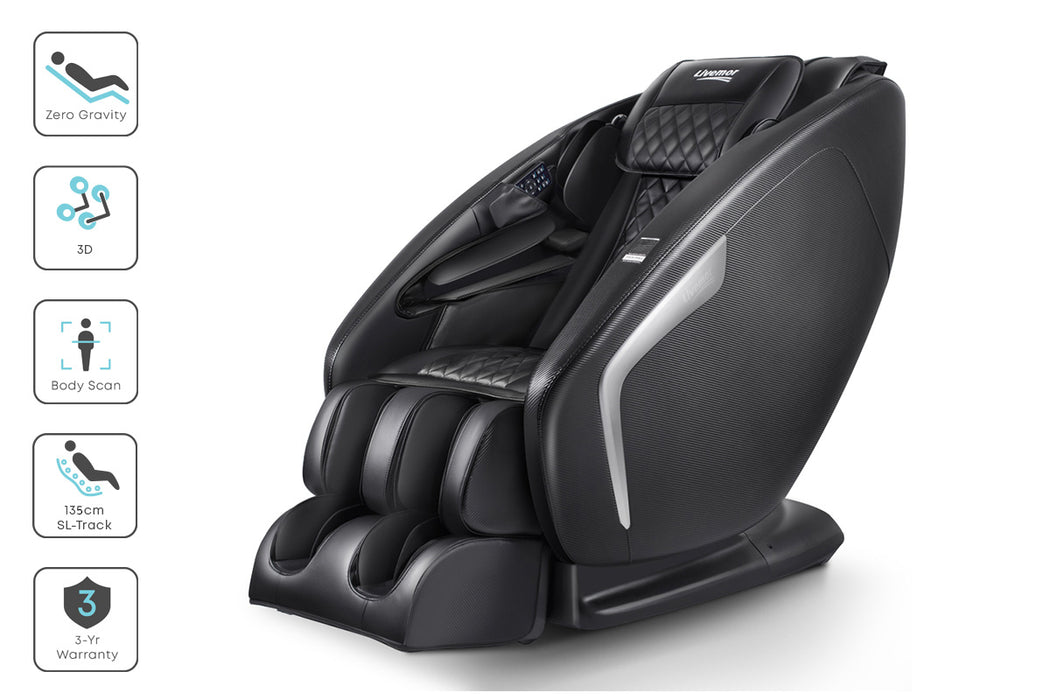 Ultimate relaxation with Danoz Direct's Livemor 3D Massage Chair. Electric recliner massager, featuring innovative Delmue technology