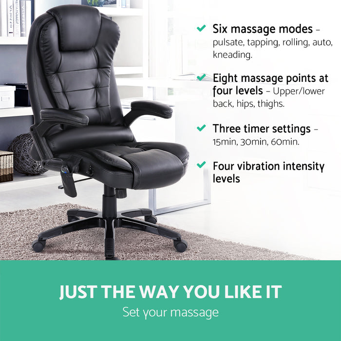 Danoz Direct - Artiss 8 Point Massage Office Chair Heated Seat Recliner PU Black