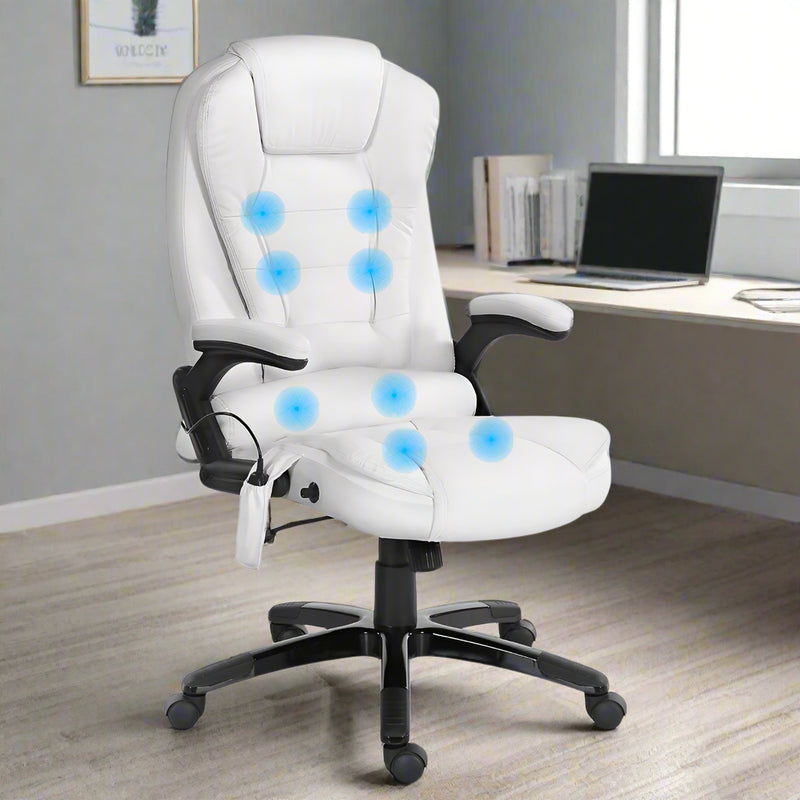 Danoz Direct - Artiss 8 Point Massage Office Chair Heated Seat Recliner PU White