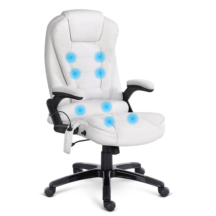 Danoz Direct - Artiss 8 Point Massage Office Chair Heated Seat Recliner PU White