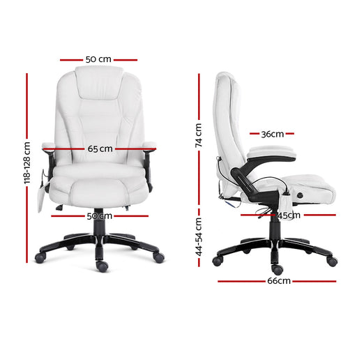 Danoz Direct - Artiss 8 Point Massage Office Chair Heated Seat Recliner PU White