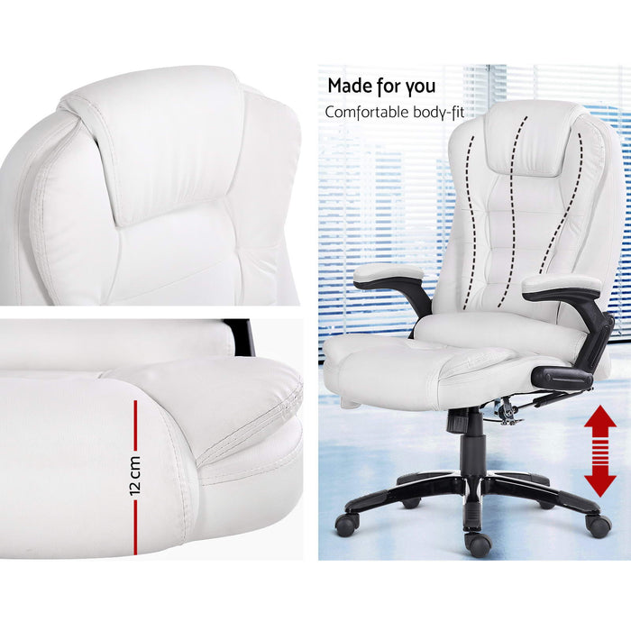 Danoz Direct - Artiss 8 Point Massage Office Chair Heated Seat Recliner PU White