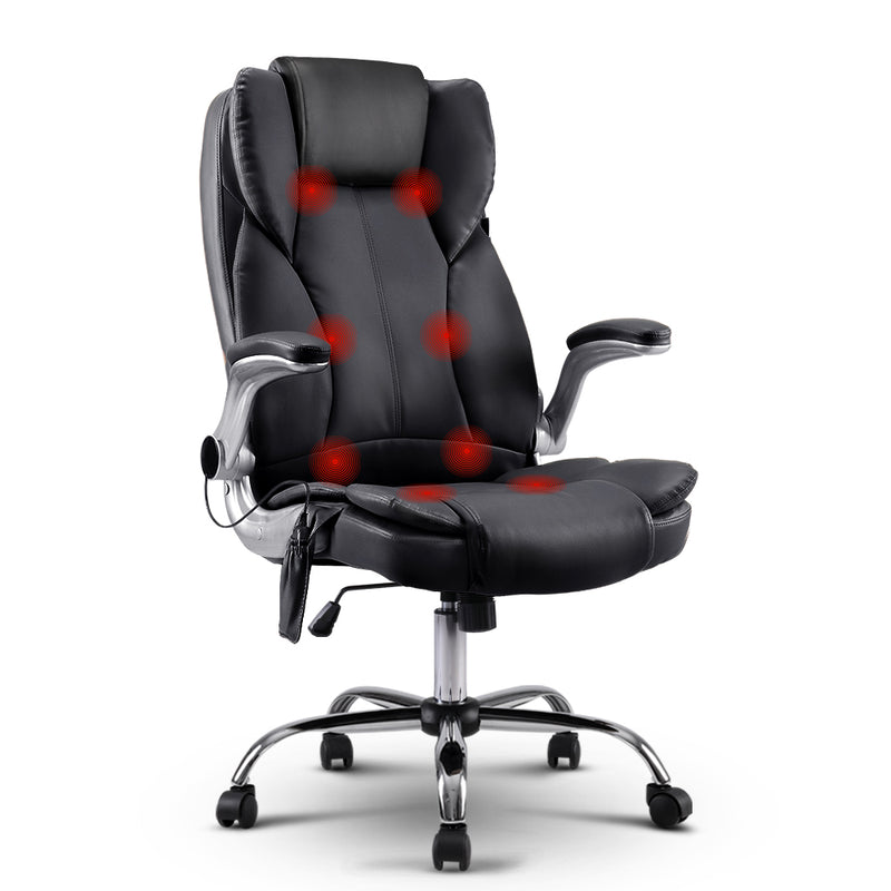Danoz Direct - Artiss 8 Point Massage Office Chair PU Leather Black - Super Saver