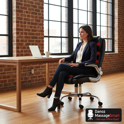Black Artiss massage office chair with PU leather, showing the chair's built-in massage points and chrome base.