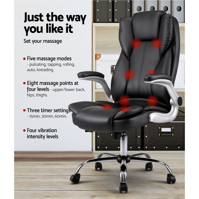 Danoz Direct - Artiss 8 Point Massage Office Chair PU Leather Black - Super Saver