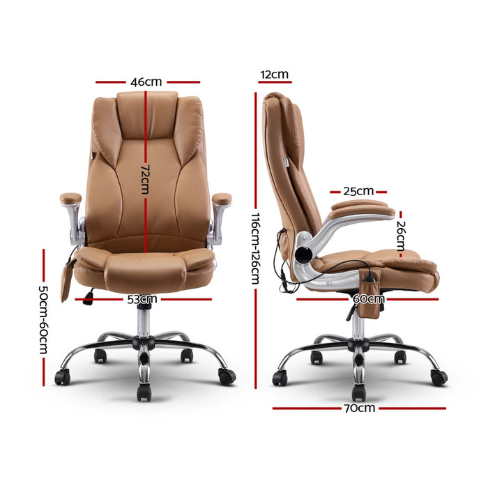 Danoz Direct - Artiss 8 Point Massage Office Chair PU Leather Espresso