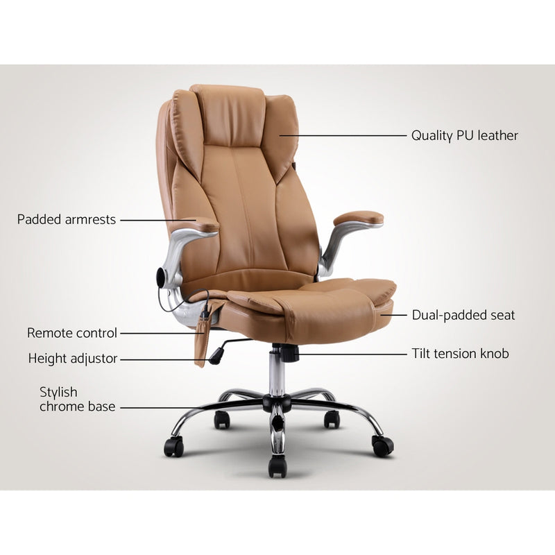 Danoz MassageSmart | Artiss Kuro 8-Point Massage Office Chair 💼 | 5 Modes, 4 Intensity Levels, Timer — Espresso PU Leather