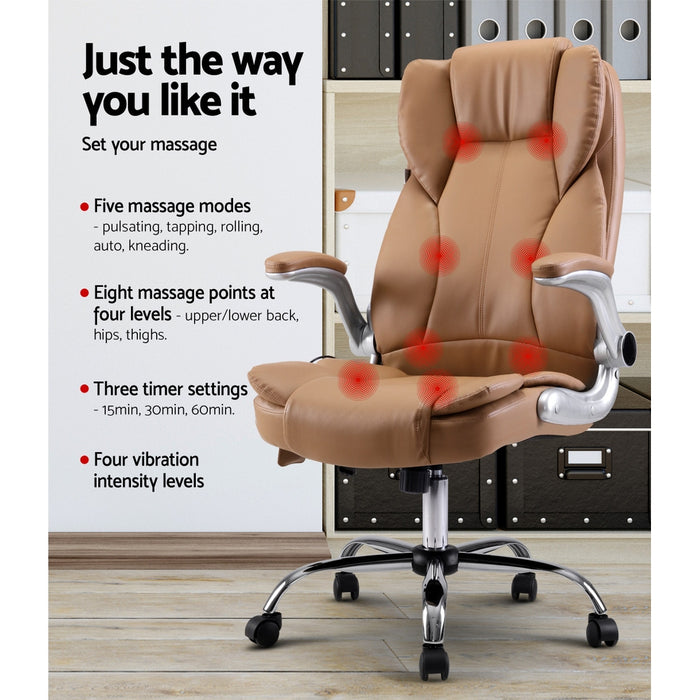Danoz Direct - Artiss 8 Point Massage Office Chair PU Leather Espresso