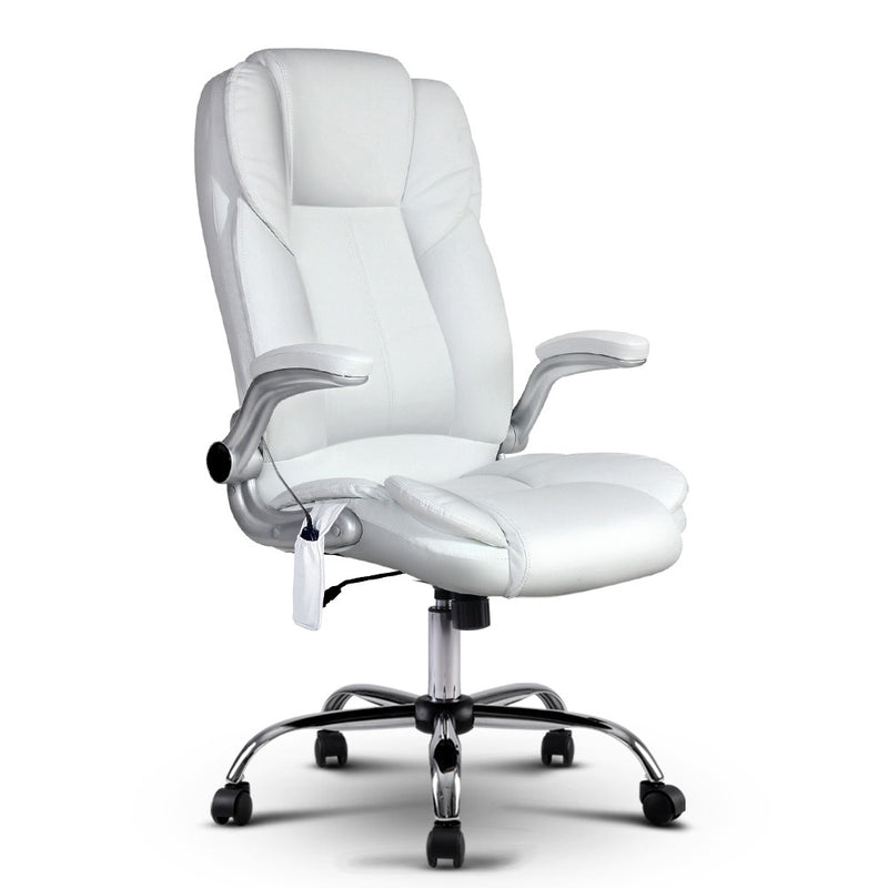 Danoz Direct - Artiss 8 Point Massage Office Chair PU Leather White