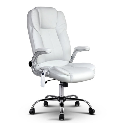 Danoz Direct - Artiss 8 Point Massage Office Chair PU Leather White
