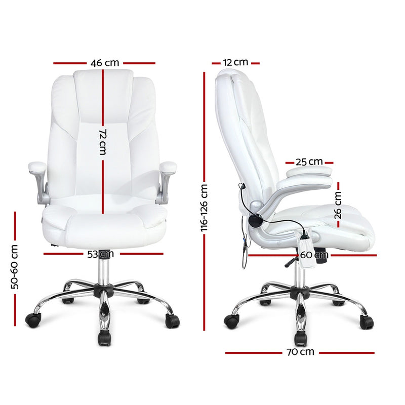 Danoz Direct - Artiss 8 Point Massage Office Chair PU Leather White