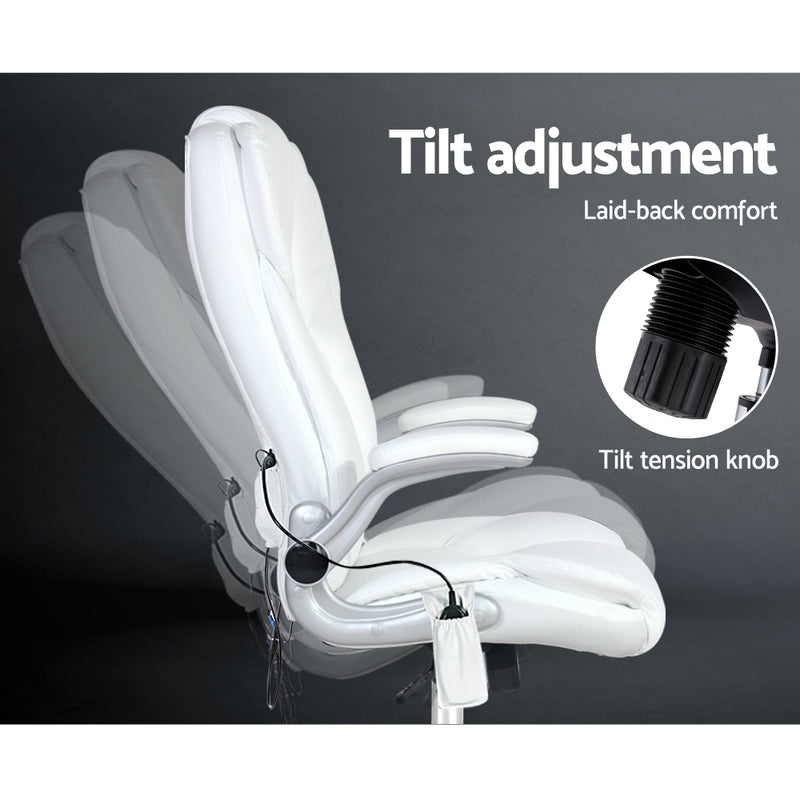 Danoz Direct - Artiss 8 Point Massage Office Chair PU Leather White