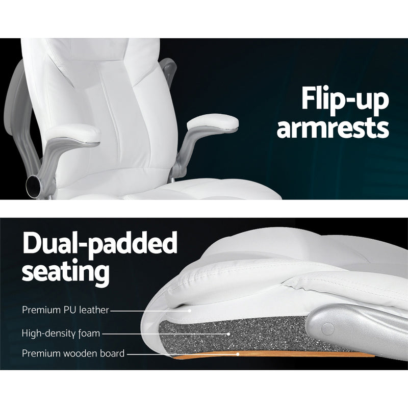 Danoz Direct - Artiss 8 Point Massage Office Chair PU Leather White