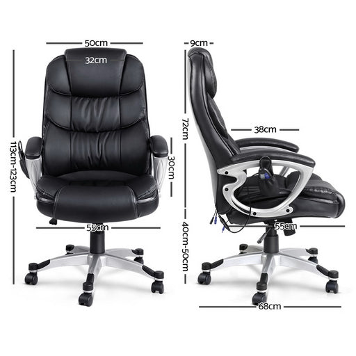 Danoz Direct - Artiss 8 Point Massage Office Chair Heated Seat PU Black