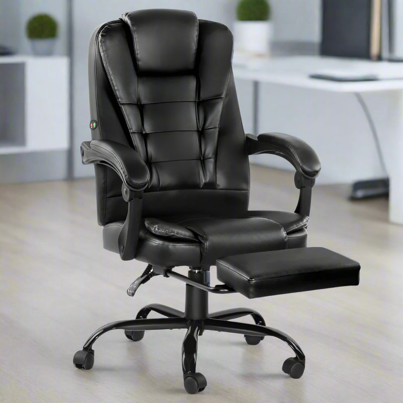 Danoz Direct - Artiss 2 Point Massage Office Chair PU Leather Footrest Black