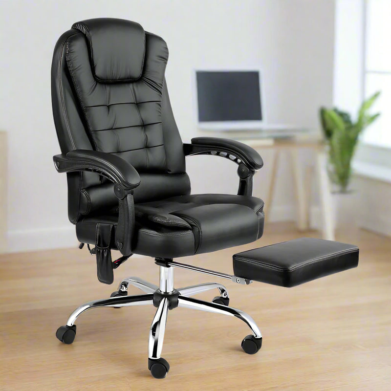Danoz Direct - Artiss 8 Point Massage Office Chair PU Leather Footrest Black