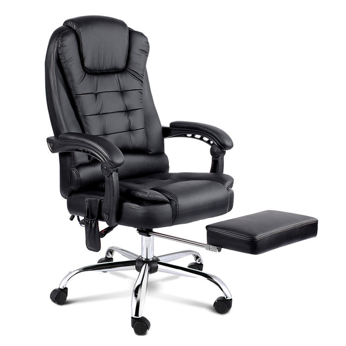 Danoz Direct - Artiss 8 Point Massage Office Chair PU Leather Footrest Black