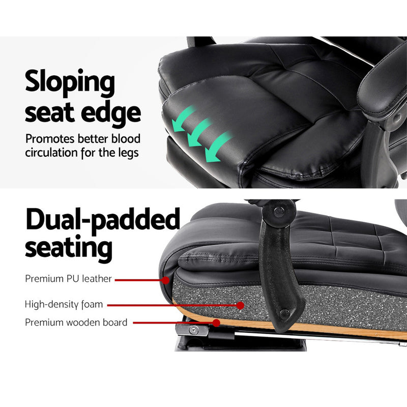 Danoz Direct - Artiss 8 Point Massage Office Chair PU Leather Footrest Black