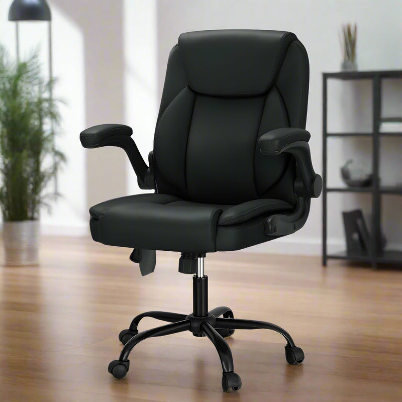 Danoz Direct - Artiss 2 Point Massage Office Chair Leather Mid Back Black