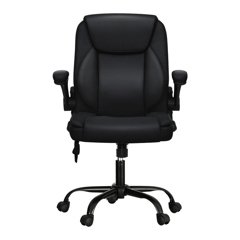 Danoz Direct - Artiss 2 Point Massage Office Chair Leather Mid Back Black