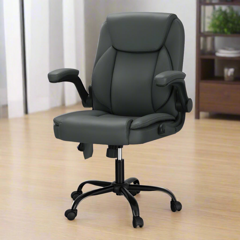 Danoz Direct - Artiss 2 Point Massage Office Chair Leather Mid Back Grey