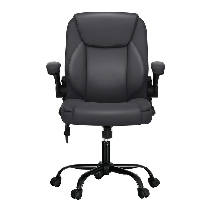 Danoz Direct - Artiss 2 Point Massage Office Chair Leather Mid Back Grey