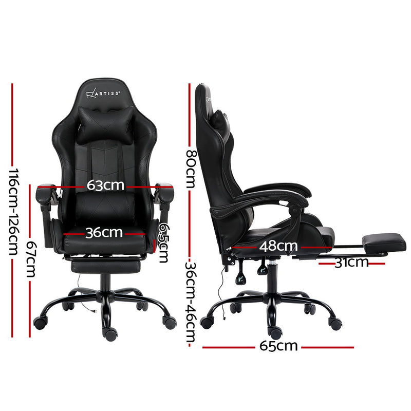 Danoz Direct - Artiss 2 Point Massage Gaming Office Chair Footrest Black