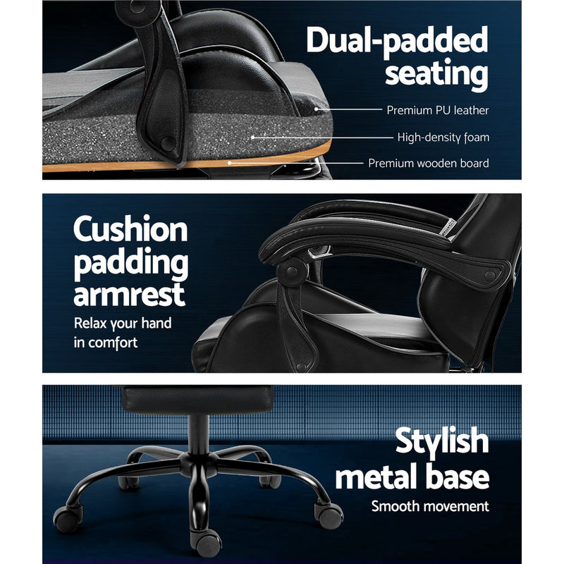 Danoz Direct - Artiss 2 Point Massage Gaming Office Chair Footrest Black