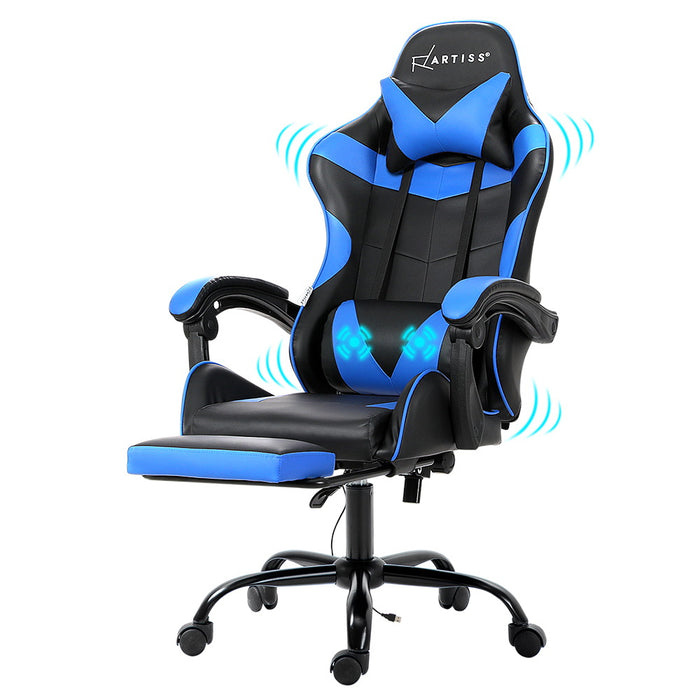 Danoz Direct - Artiss 2 Point Massage Gaming Office Chair Footrest Blue