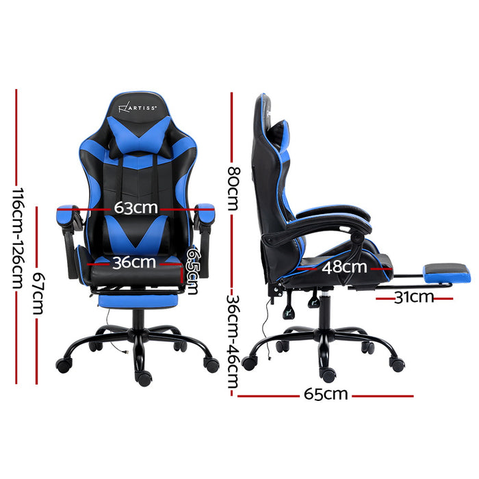 Danoz Direct - Artiss 2 Point Massage Gaming Office Chair Footrest Blue