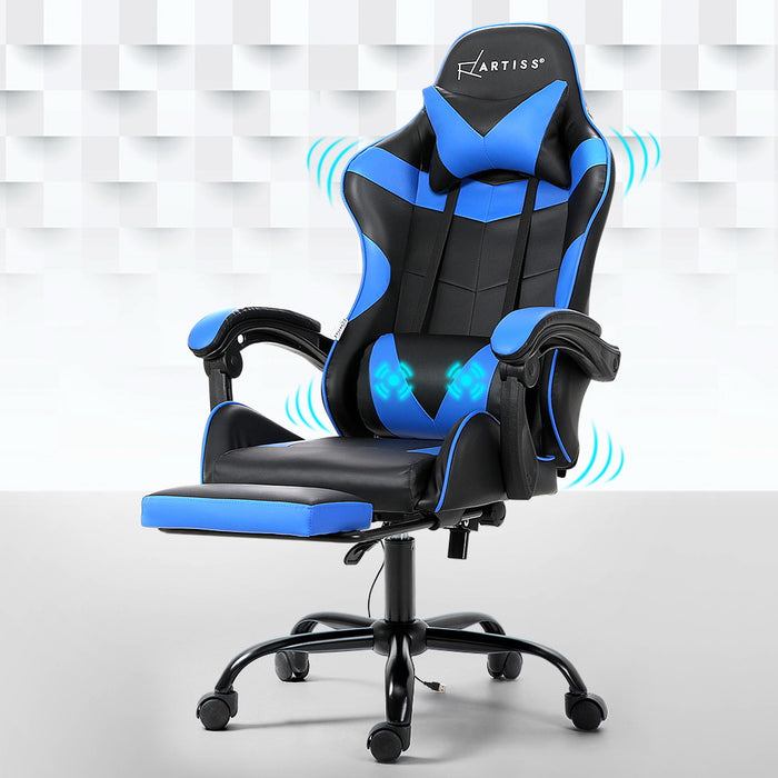 Danoz Direct - Artiss 2 Point Massage Gaming Office Chair Footrest Blue