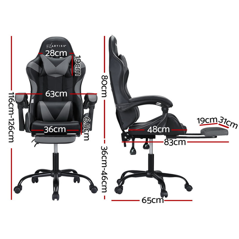 Danoz MassageSmart | Artiss Massage Gaming & Office Chair 🎮 | 2-Point Vibration, Footrest, 145° Recline — Grey & Black