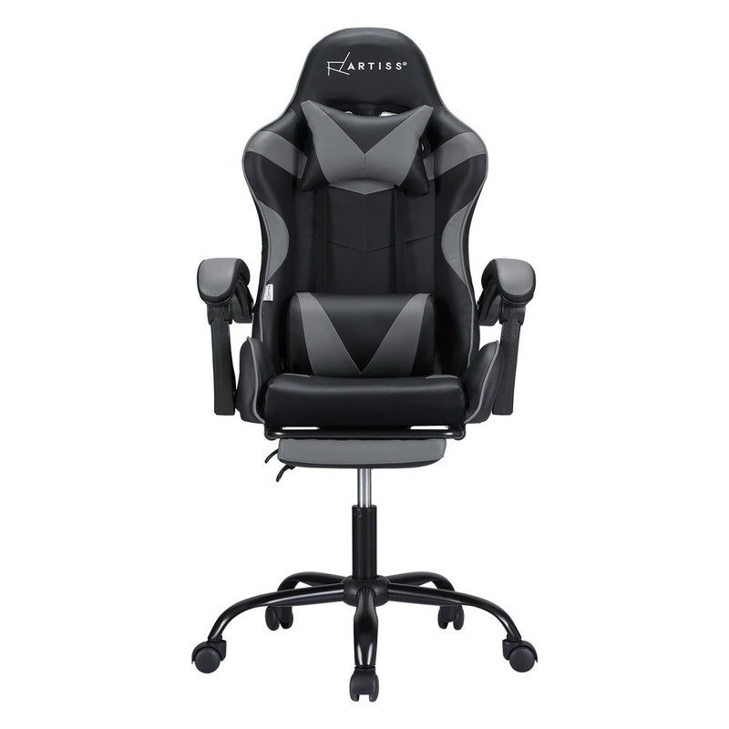 Danoz MassageSmart | Artiss Massage Gaming & Office Chair 🎮 | 2-Point Vibration, Footrest, 145° Recline — Grey & Black
