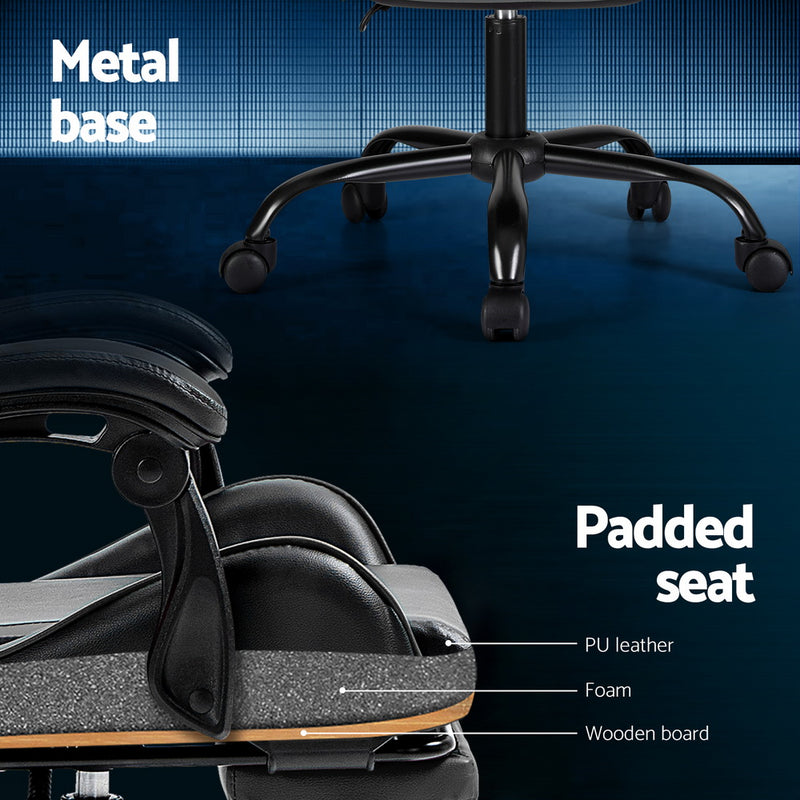 Danoz MassageSmart | Artiss Massage Gaming & Office Chair 🎮 | 2-Point Vibration, Footrest, 145° Recline — Grey & Black