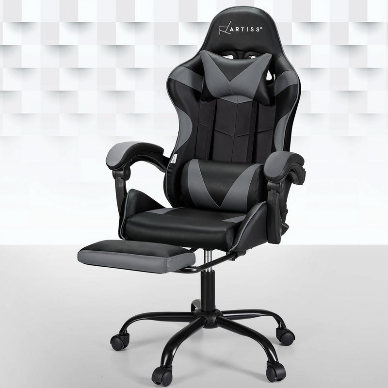 Danoz MassageSmart | Artiss Massage Gaming & Office Chair 🎮 | 2-Point Vibration, Footrest, 145° Recline — Grey & Black