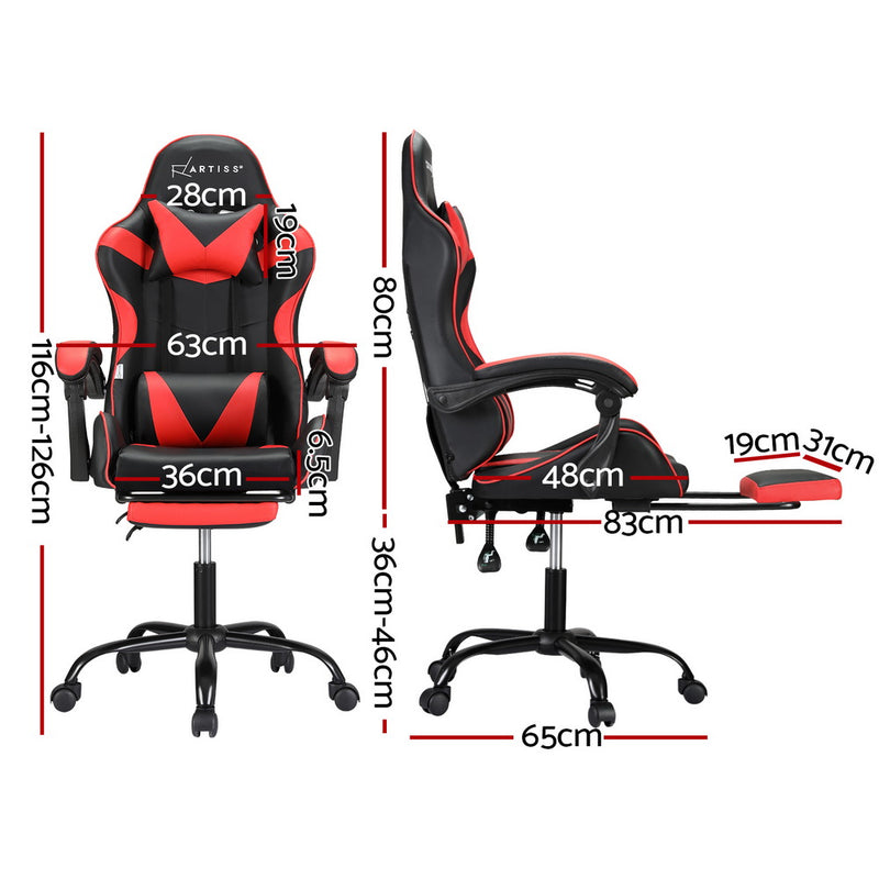 Danoz MassageSmart | Artiss Massage Gaming & Office Chair 🎮 | 2-Point Vibration, Footrest, 145° Recline — Red & Black