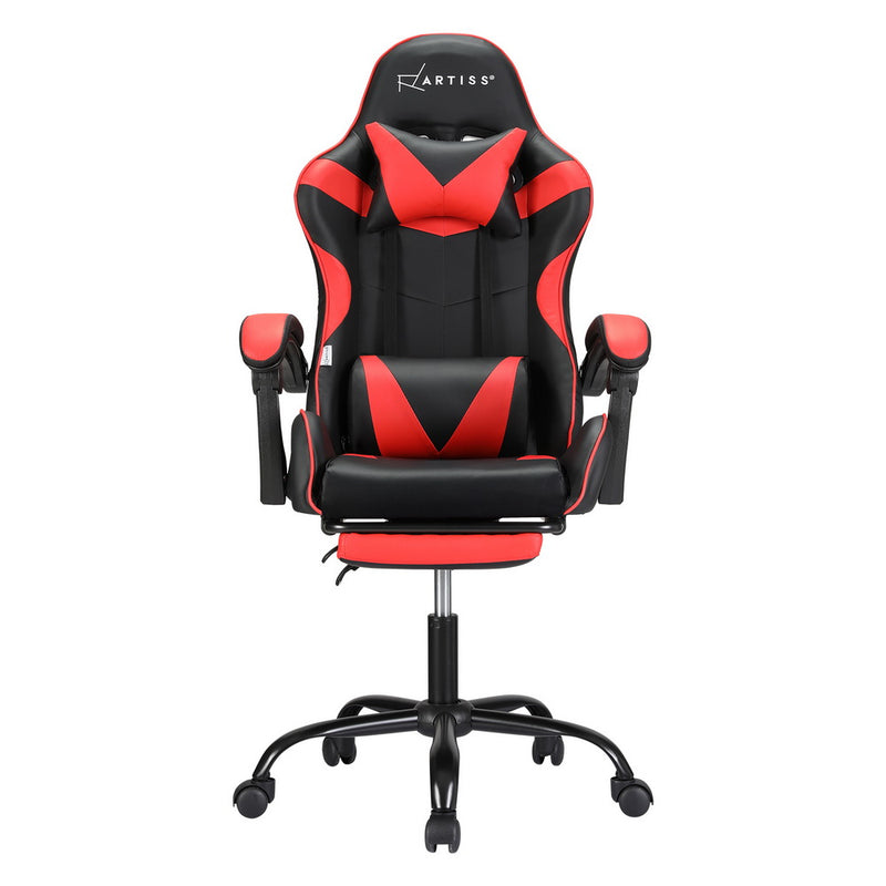 Danoz MassageSmart | Artiss Massage Gaming & Office Chair 🎮 | 2-Point Vibration, Footrest, 145° Recline — Red & Black
