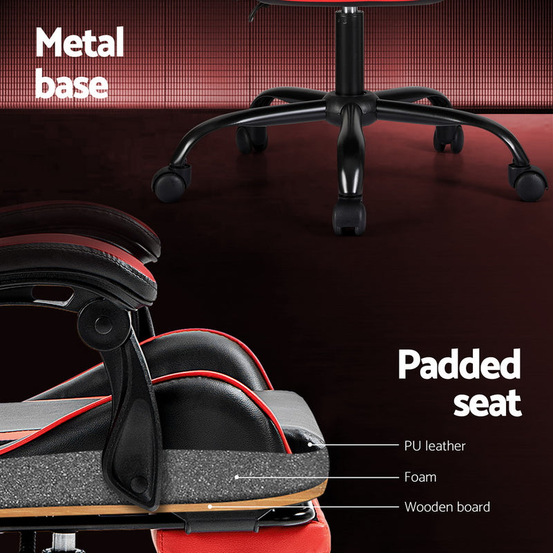 Danoz MassageSmart | Artiss Massage Gaming & Office Chair 🎮 | 2-Point Vibration, Footrest, 145° Recline — Red & Black