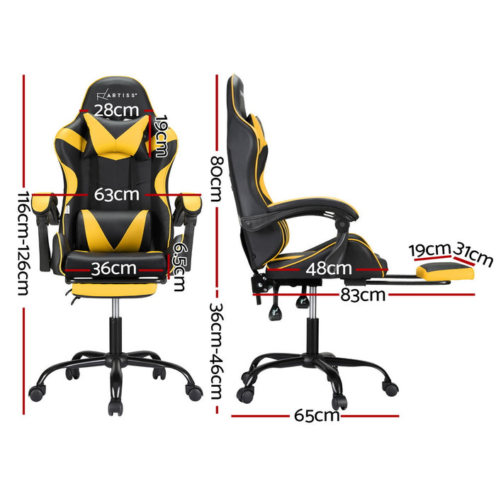 Danoz Direct - Artiss 2 Point Massage Gaming Office Chair Footrest Yellow