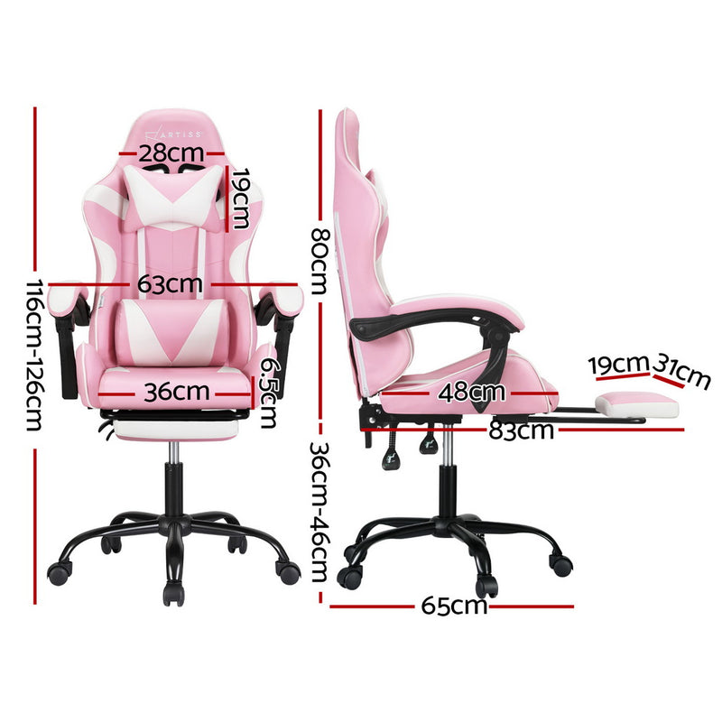 Danoz MassageSmart | Artiss Massage Gaming & Office Chair 🎮 | 2-Point Vibration, Footrest, 145° Recline — Pink & White