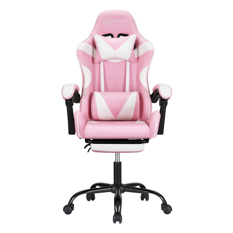 Danoz MassageSmart | Artiss Massage Gaming & Office Chair 🎮 | 2-Point Vibration, Footrest, 145° Recline — Pink & White