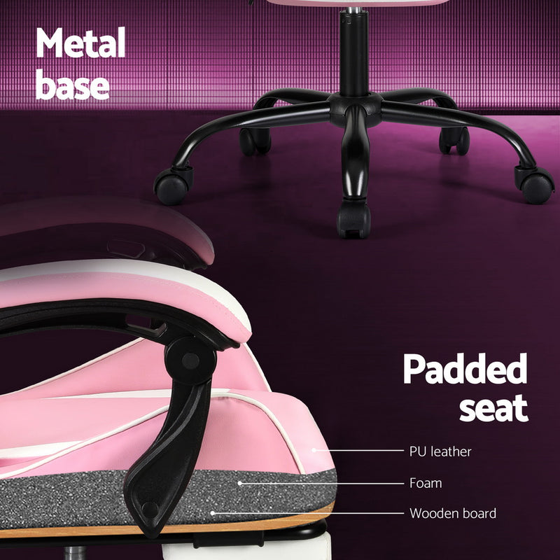 Danoz MassageSmart | Artiss Massage Gaming & Office Chair 🎮 | 2-Point Vibration, Footrest, 145° Recline — Pink & White