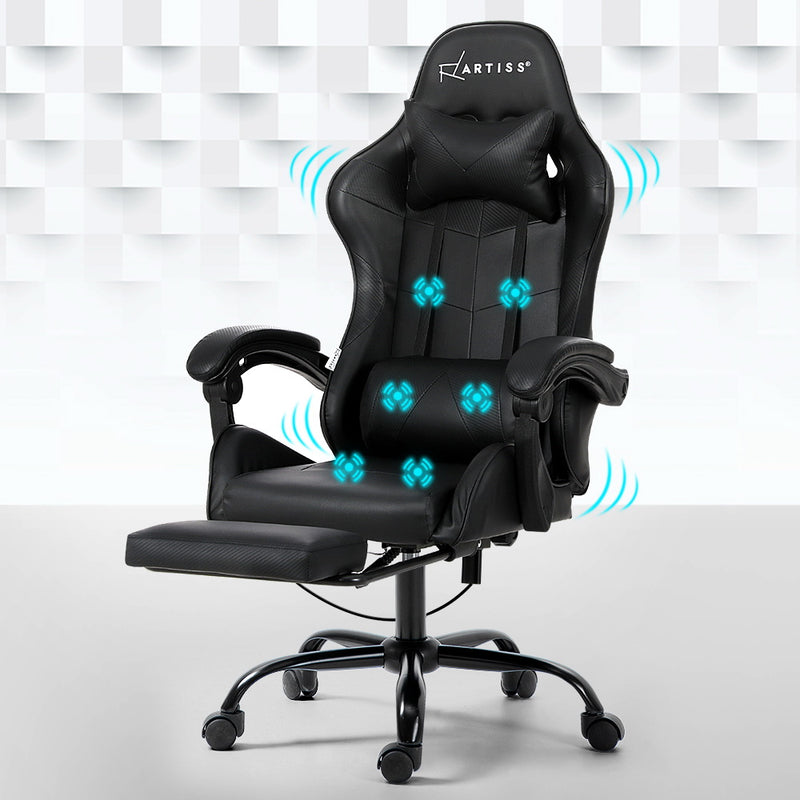Danoz Direct - Artiss 6 Point Massage Gaming Office Chair Footrest Black