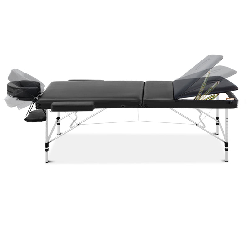 Danoz Direct - Zenses Massage Table 60cm Portable 3 Fold Aluminium Beauty Bed Black