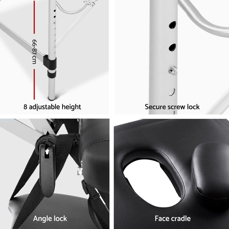 Danoz Direct - Zenses Massage Table 60cm Portable 3 Fold Aluminium Beauty Bed Black