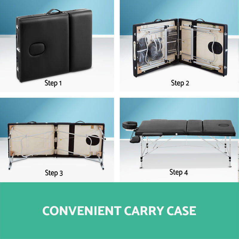 Danoz Direct - Zenses Massage Table 60cm Portable 3 Fold Aluminium Beauty Bed Black