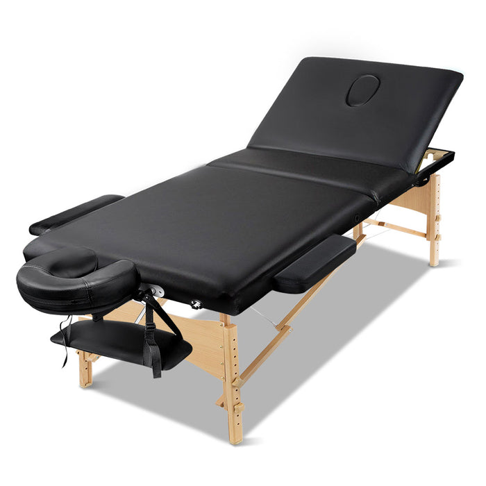 Danoz Direct - Zenses Massage Table 70cm Portable 3 Fold Wooden Beauty Bed Black